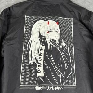Anime Graphic Coach Jacket Black Streetwear Otaku Manga Snap Button Lightweight
